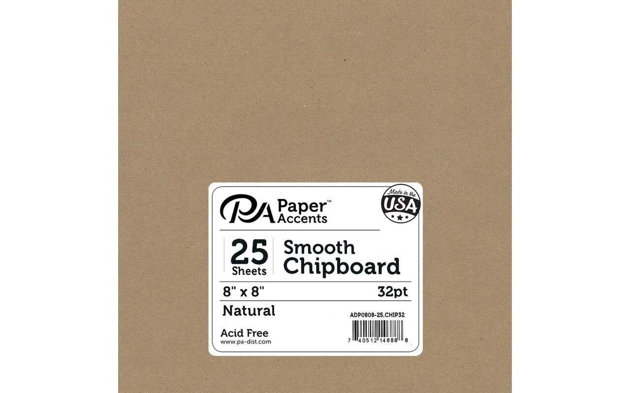 Accent Design Paper Accents Chipboard Squares - 8" x 8" Extra Thick 32pt Natural, 25 Pack - Thick Chipboard for Albums, Journals, Crafts & Die Cutting - Recycled Paper